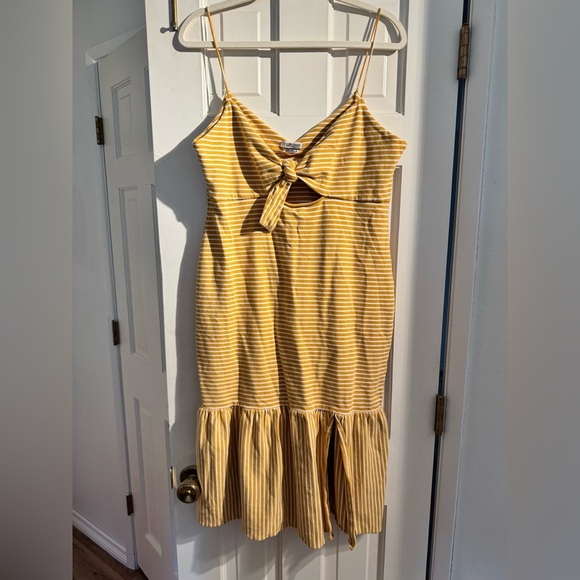 Saylor Doris Tie Midi Dress Mellow Yellow Striped Dress Stretch Size XL EUC - Picture 3 of 8